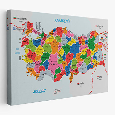 Harita Sepeti Türkiye Haritası Kanvas Tablo İl ve İlçeli Ayrıntılı Eğitici Komşulu Tablo 3023