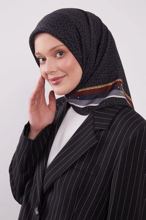 Levidor Royal Eşarp Kemer Desen Siyah Gri