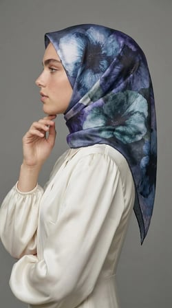 Levidor Kristal Eşarp Zambak Desen Lacivert