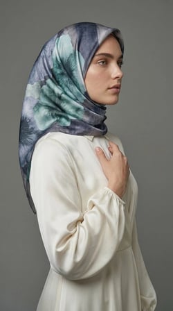 Levidor Kristal Eşarp Zambak Desen Mavi