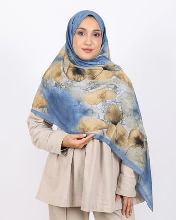Luissa Bambu Kraş Şal Lale Desen İndigo Mavi