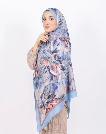 Luissa Bambu Kraş Şal Pastel Desen İndigo Mavi