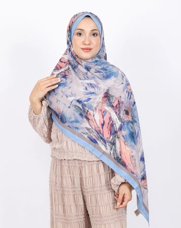 Luissa Bambu Kraş Şal Pastel Desen İndigo Mavi
