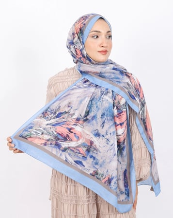 Luissa Bambu Kraş Şal Pastel Desen İndigo Mavi