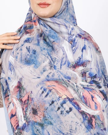 Luissa Bambu Kraş Şal Pastel Desen İndigo Mavi