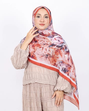 Luissa Bambu Kraş Şal Pastel Desen Kiremit
