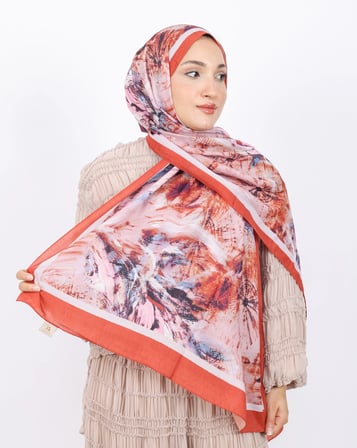 Luissa Bambu Kraş Şal Pastel Desen Kiremit