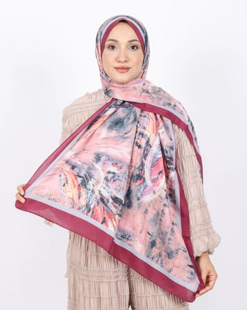 Luissa Bambu Kraş Şal Pastel Desen Bordo