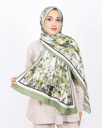 Luissa Bambu Kraş Şal Zeytin Dalı Desen Yeşil