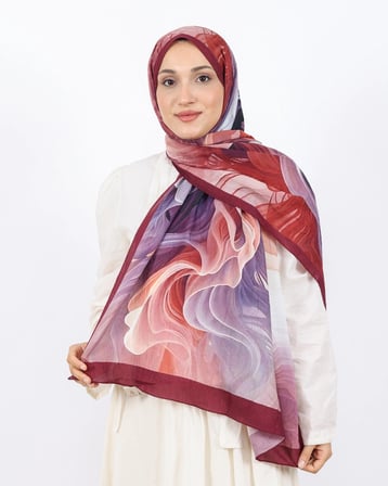 Luissa Bambu Kraş Şal Ebruli Desen Bordo
