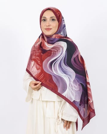 Luissa Bambu Kraş Şal Ebruli Desen Bordo