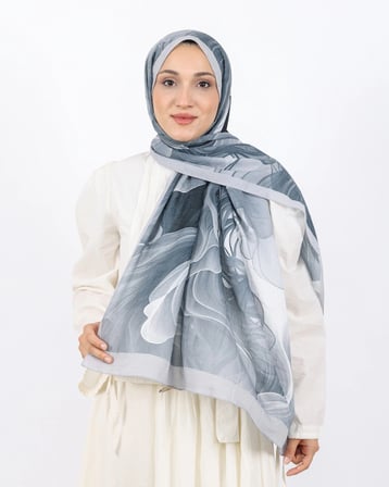 Luissa Bambu Kraş Şal Ebruli Desen Gri