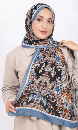 Luissa Bambu Kras Sal Osmanli Desen İ̇Ndigo Mavi