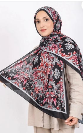 Luissa Bambu Kraş Şal Osmanlı Desen Siyah Gri
