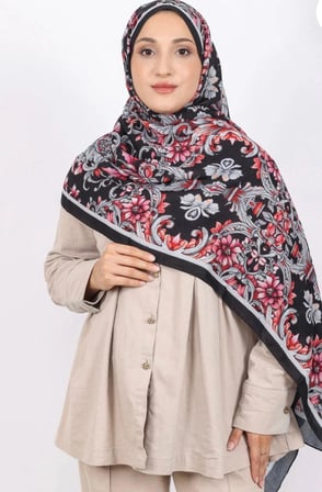 Luissa Bambu Kraş Şal Osmanlı Desen Siyah Gri