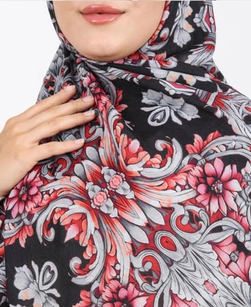 Luissa Bambu Kraş Şal Osmanlı Desen Siyah Gri