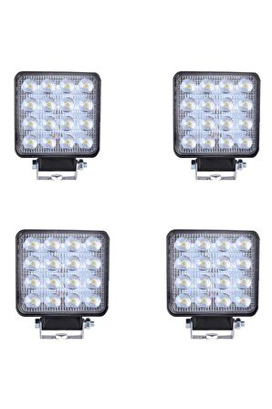 4 Adet 16 Ledli Çalışma Lambası 12 Volt 48 Watt Plastik Kasa