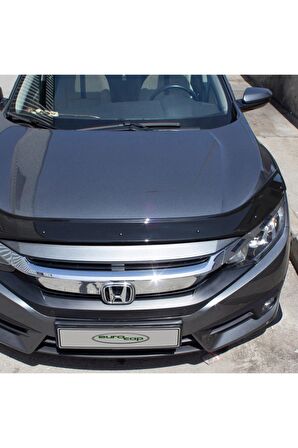 Honda Civic 10 Ön Kaput Koruma Rüzgarlığı 3mm Akrilik (ABS) Parlak Siyah Deflektör 2016->