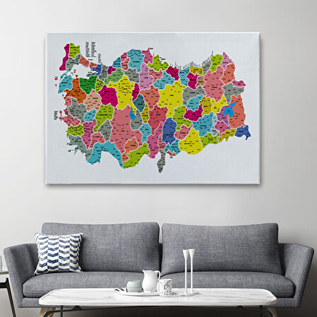Harita Sepeti Türkiye Haritası Kanvas Tablo İl ve İlçeli Ayrıntılı Eğitici Dekoratif Tablo 3024