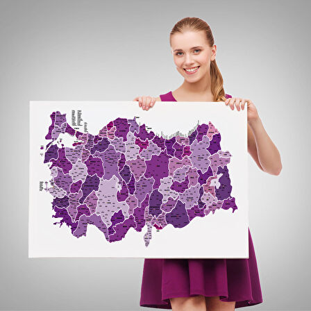 Harita Sepeti Türkiye Haritası Kanvas Tablo İl ve İlçeli Ayrıntılı Eğitici Dekoratif Tablo 3025