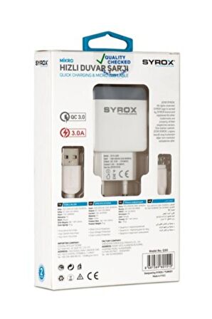 Syrox Q32 Type-C Hızlı Şarj Aleti Beyaz