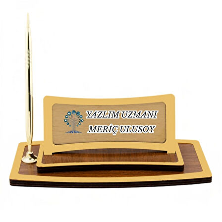 Yazılım Uzmanına Özel Kişiye Özel Masa İsimliği | Altın Detaylı Ahşap Ofis Aksesuarı