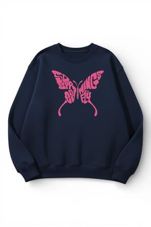 Unisex Yumuşak Dokulu Kelebek Baskılı Tasarım Oversize 3 İplik Bisiklet Yaka Sweatshirt