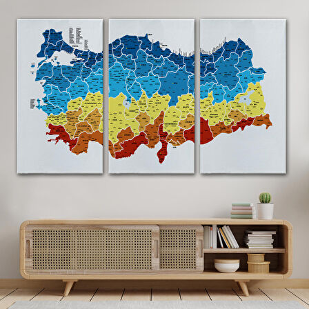 Harita Sepeti Türkiye Haritası Kanvas Tablo İl ve İlçeli Ayrıntılı Eğitici Dekoratif Tablo 3026