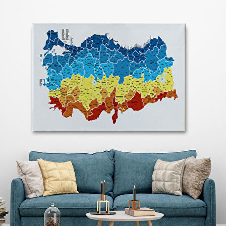 Harita Sepeti Türkiye Haritası Kanvas Tablo İl ve İlçeli Ayrıntılı Eğitici Dekoratif Tablo 3026