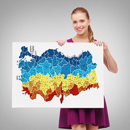 Harita Sepeti Türkiye Haritası Kanvas Tablo İl ve İlçeli Ayrıntılı Eğitici Dekoratif Tablo 3026