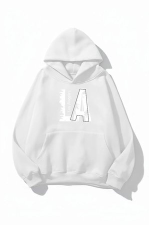 Unisex Yumuşak Dokulu Los Angles LA Baskılı Tasarım Oversize 3 İplik Hoodie Sweatshirt