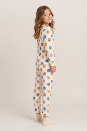 Kız Çocuk Çiçek-kurdela-kuzu Baskılı Pamuklu Pijama Takım TKM1025