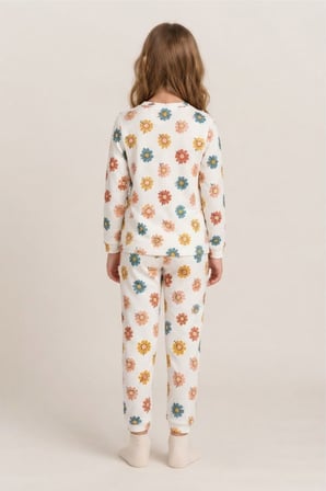 Kız Çocuk Çiçek-kurdela-kuzu Baskılı Pamuklu Pijama Takım TKM1025
