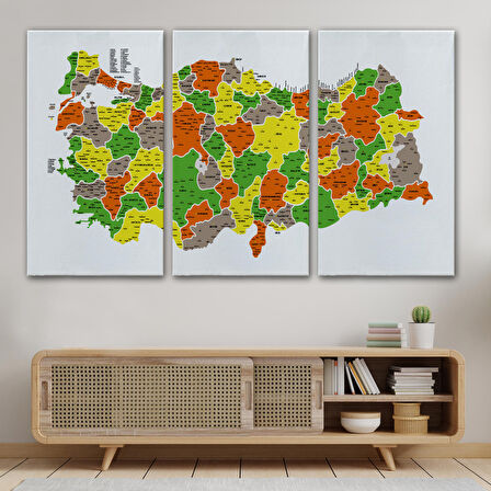 Harita Sepeti Türkiye Haritası Kanvas Tablo İl ve İlçeli Ayrıntılı Eğitici Dekoratif Tablo 3027