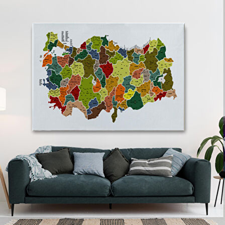 Harita Sepeti Türkiye Haritası Kanvas Tablo İl ve İlçeli Ayrıntılı Eğitici Dekoratif Tablo 3028