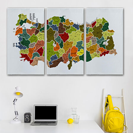 Harita Sepeti Türkiye Haritası Kanvas Tablo İl ve İlçeli Ayrıntılı Eğitici Dekoratif Tablo 3028