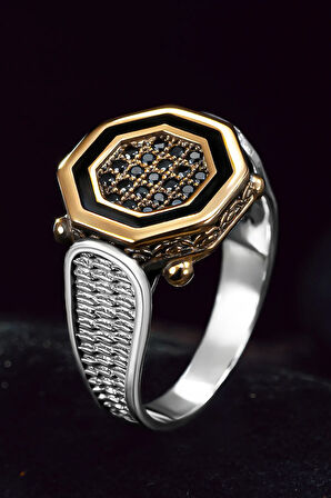 Erkek Gümüş Yüzük - Zirkon Taşlı Sekizgen Model İnce Kibar Erkek Yüzük