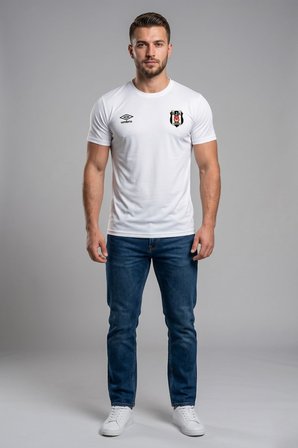 Beşiktaş Umbro Beşiktaş Antrenman Beyaz  Pamuklu T-Shirt  UV KUTU HEDİYELİ