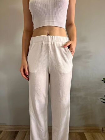 Kadın Bol Paça Bürümcük Kumaş Pantolon