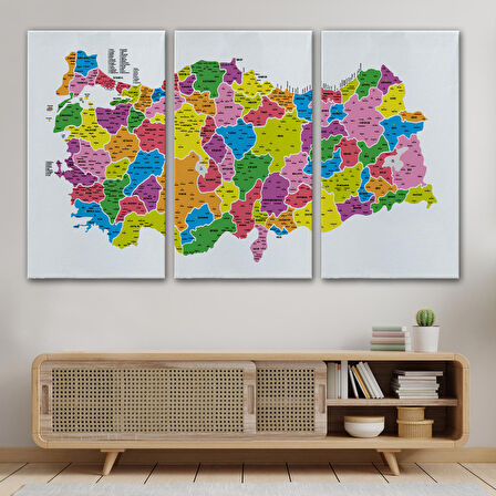 Harita Sepeti Türkiye Haritası Kanvas Tablo İl ve İlçeli Ayrıntılı Eğitici Dekoratif Tablo 3029