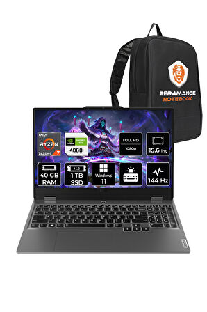 Lenovo LOQ R7 7435HS 40GB 1TB SSD RTX4060/8GB 105W 144Hz FHD 15.6" W11H Gaming Laptop & PER4 ÇANTA