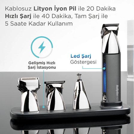 Babyliss MT996E 14 Başlıklı Kablolu+Kablosuz Islak/Kuru Yüz-Vücut-Burun Çok Amaçlı Tıraş Makinesi 