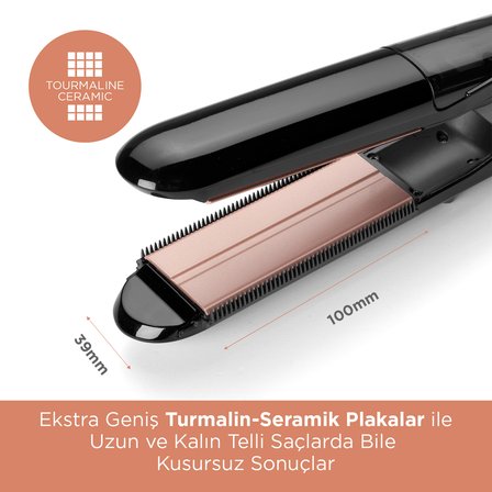 BaByliss Steam Smooth 39mm 230 Derece 5 Isı Ayarı Turmalin Seramik İyon Etkili Buharlı Saç Düzleştirici ST493E