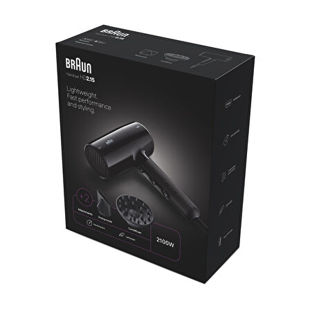 Braun BRHD215E HD2.15 Difüzörlü Saç Kurutma Makinesi, 2 Başlıklı, 2100W