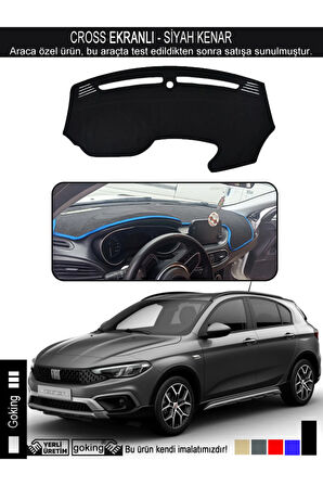 Fiat Egea Cross Torpido Koruyucu - Ekranlı Modele Özel - Tam Uyumlu - Koku Yapmaz - Kenar SİYAH