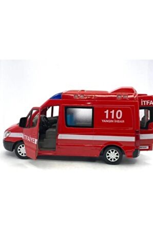 Diecast Metal İTFAİYE Mercedes Sprinter Çek Bırak Işıklı Siren Sesli 14 Cm kapıları açılır