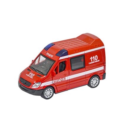 Diecast Metal İTFAİYE Mercedes Sprinter Çek Bırak Işıklı Siren Sesli 14 Cm kapıları açılır