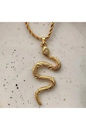 Kadın Altın Rengi Yılan Figürlü Gold Kombin Kolye