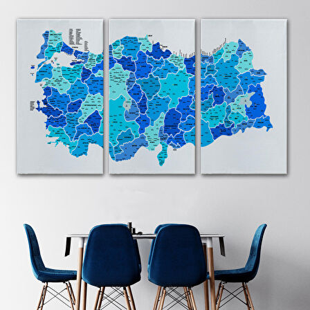 Harita Sepeti Türkiye Haritası Kanvas Tablo İl ve İlçeli Ayrıntılı Eğitici Dekoratif Tablo 3030