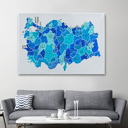 Harita Sepeti Türkiye Haritası Kanvas Tablo İl ve İlçeli Ayrıntılı Eğitici Dekoratif Tablo 3030